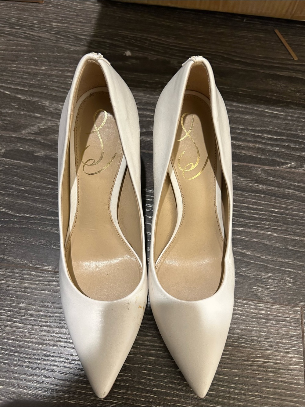 Sam Edelman Cream Pointed-Toe Leather Pumps